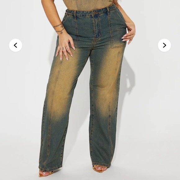 Fashion Nova Denim - Fashion Nova Women’s Tan and Blue Living For It Tinted Straight Leg Jeans